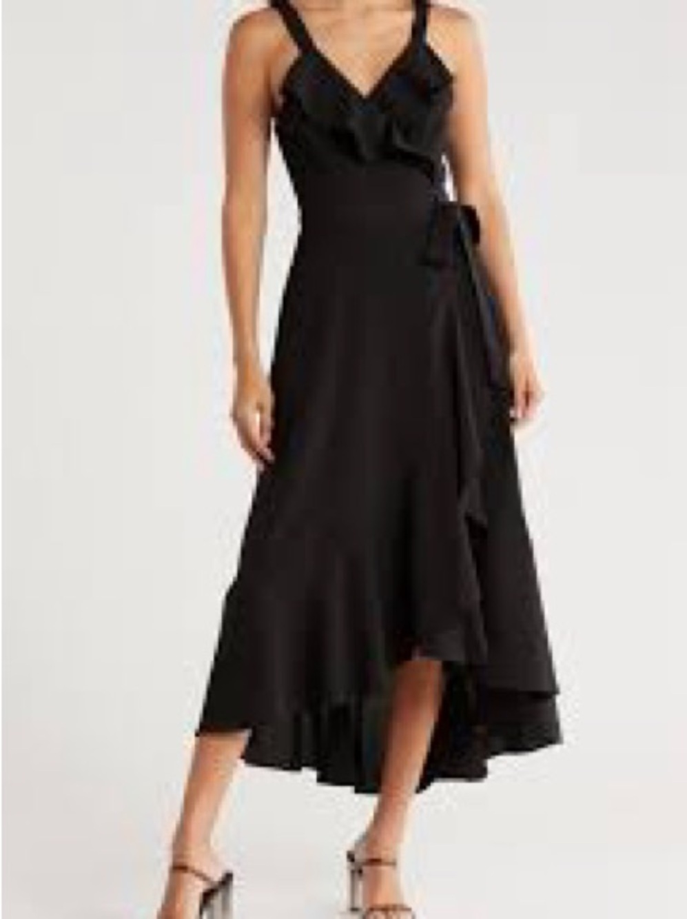 Hutch Eden Wrap Dress Women XS Black Excellent Ruffle High-Low Hem Sleeveless